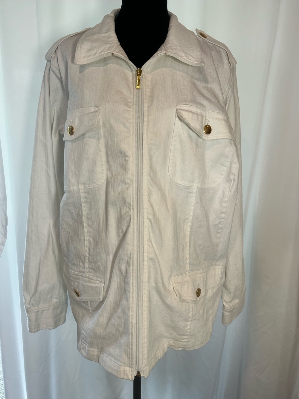 CHAPS Women’s 3X Ivory White Utility Safari Jacket Full Zip Gold Hardware